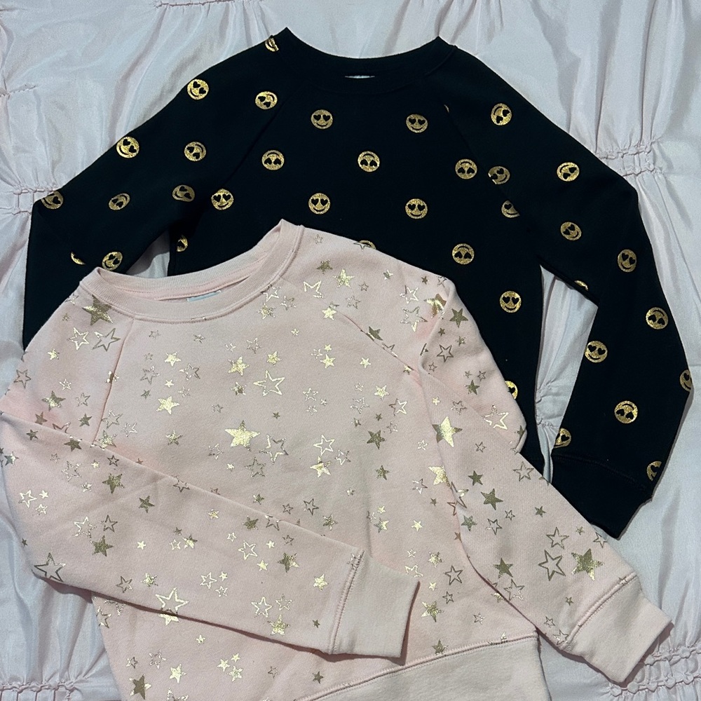 Athletic Works Black and Pink Sweatshirts with Gold Stars and Smiley Faces